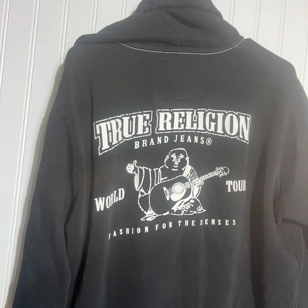 True Religion Sweatsuit Men Hoodie Size Large Black
